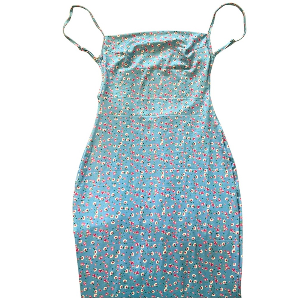 Women’s bodycon maxi dress, sexy date night floral. Stretchy, polyester. Size S